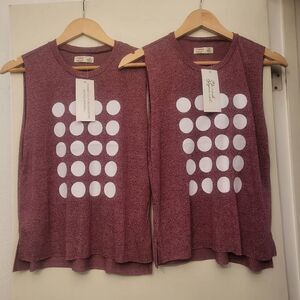 NWT Qty2 Morod Athletic Maroon/Wine Polka-dot Muscle/Workout/Exercise Top: XS